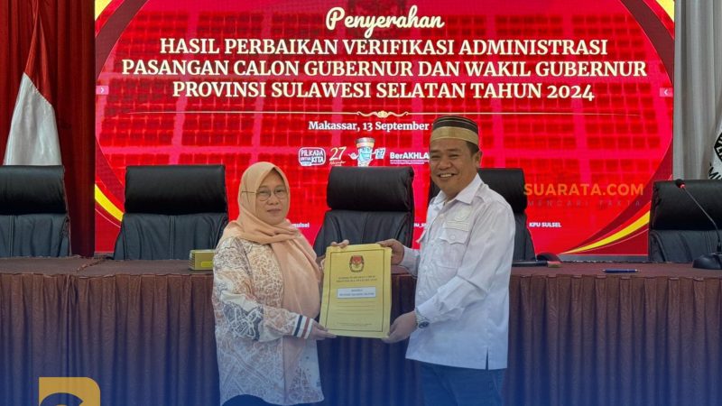 KPU Sulsel Serahkan Hasil Vermin Perbaikan Bapaslon Gubernur dan Wakil Gubernur