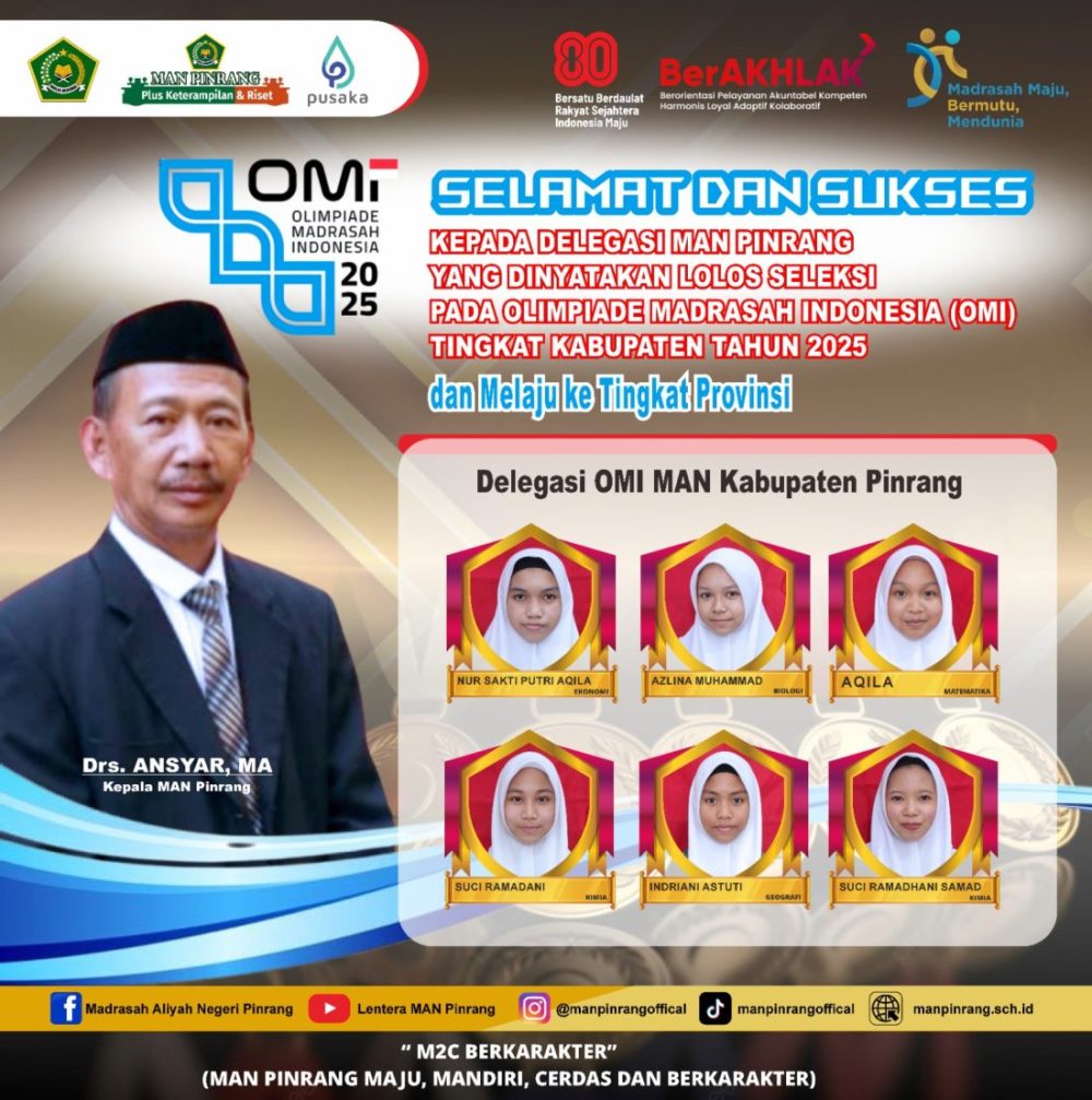 MAN Pinrang Loloskan 6 Siswa Berprestasi ke Olimpiade Madrasah Indonesia Tingkat Provinsi