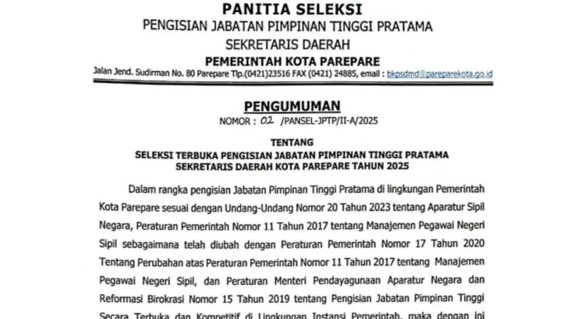 Pemkot Parepare Buka Seleksi Terbuka Calon Sekda
