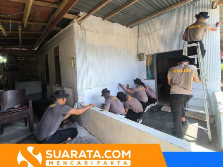 Menjelang HUT ke-80, Batalyon B Pelopor Satuan Brimob Polda Sulsel Gelar Baksos Pengecatan Rumah Warga