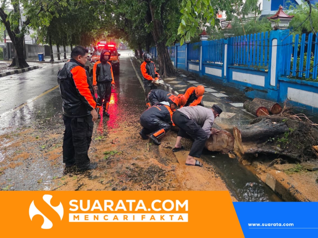 Personel Polsek KPN Bantu Bersihkan Pohon Tumbang di Depan Kantor KPPN Parepare