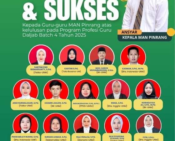 19 Guru MAN Pinrang Lulus PPG Dalam Jabatan Batch 4 Tahun 2025 Kementerian Agama