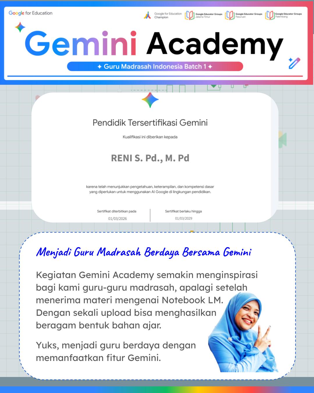 Reni Guru MAN Pinrang Raih Sertifikasi Gemini AI dari Google for Education; Perkuat Inovasi Pembelajaran Digital