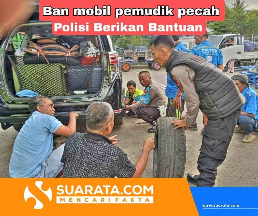 Ban Mobil Pemudik Pecah di Pelabuhan Parepare, Polisi Turun Tangan Bantu Perbaikan