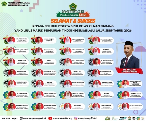 Membanggakan, 31 Peserta Didik MAN Pinrang Lulus SNBP 2026