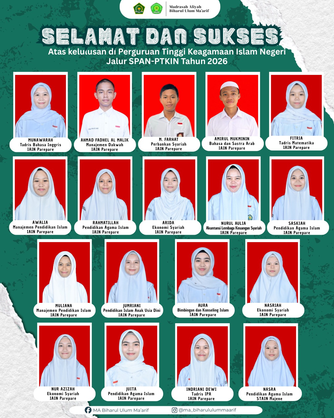 18 Siswa MA Biharul Ulum Ma’arif Lulus SPAN-PTKIN, 3 Tembus SNBP Unsulbar