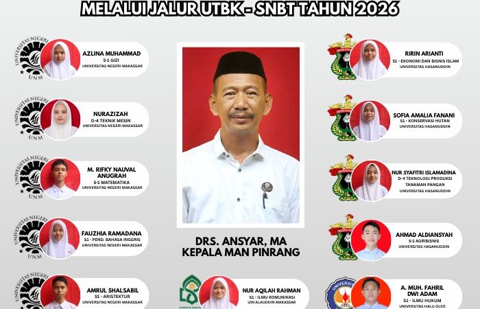 MAN Pinrang Sukses Antar Belasan Siswanya Lolos PTN Jalur UTBK-SNBT 2026