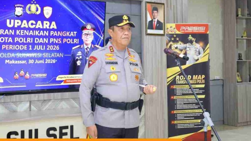 Kapolda Sulsel Pimpin Upacara Laporan Kenaikan Pangkat AKBP ke Kombes Pol Periode 1 Juli 2026