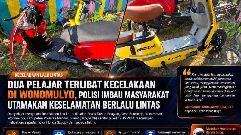 Dua Pelajar Terluka dalam Kecelakaan Motor dan Sepeda Listrik di Wonomulyo