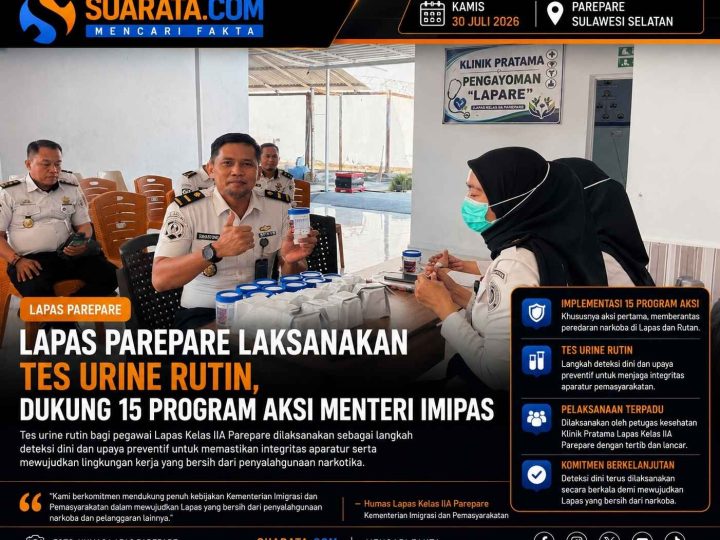 Lapas Parepare Laksanakan Tes Urine Rutin Dukung 15 Program Aksi Menteri IMIPAS