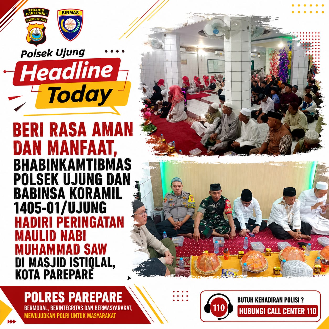 Bhabinkamtibmas Polsek Ujung Hadir di Tengah Peringatan Maulid Nabi Muhammad SAW, Beri Rasa Aman