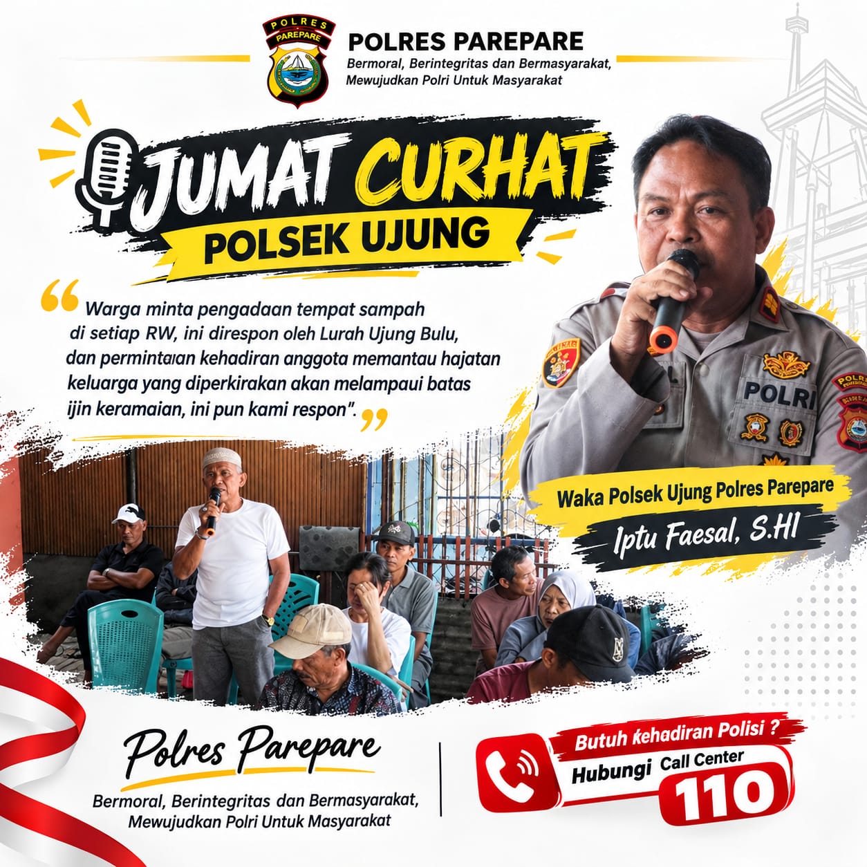Jumat Curhat, Waka Polsek Ujung dan Lurah Ujung Bulu Bertemu Warga Samparaja, Pengadaan Tempat Sampah Jadi Permintaan
